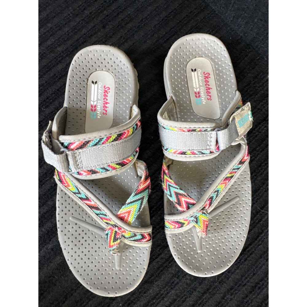 Skechers Outdoor Lifestyle Grey Multi Chevron Strappy Sandals Shoes Womens 7